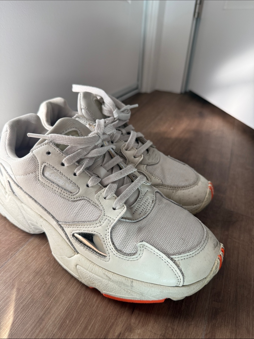 adidas Women's Chunky Sneakers in Off-White with Orange Accent